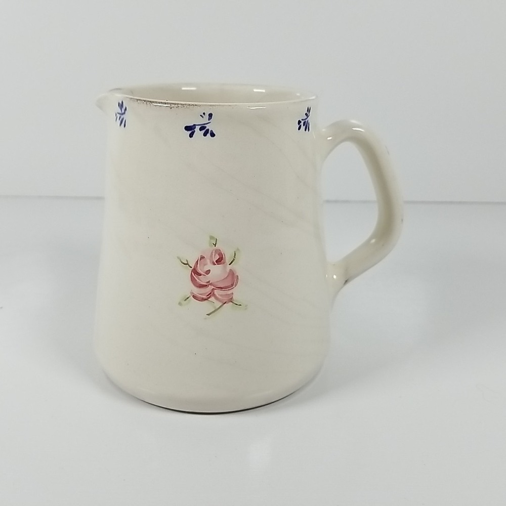 Beautiful Studio Art Pottery Mug, Pink And Blue Flowers  Design Cottage Farmhous